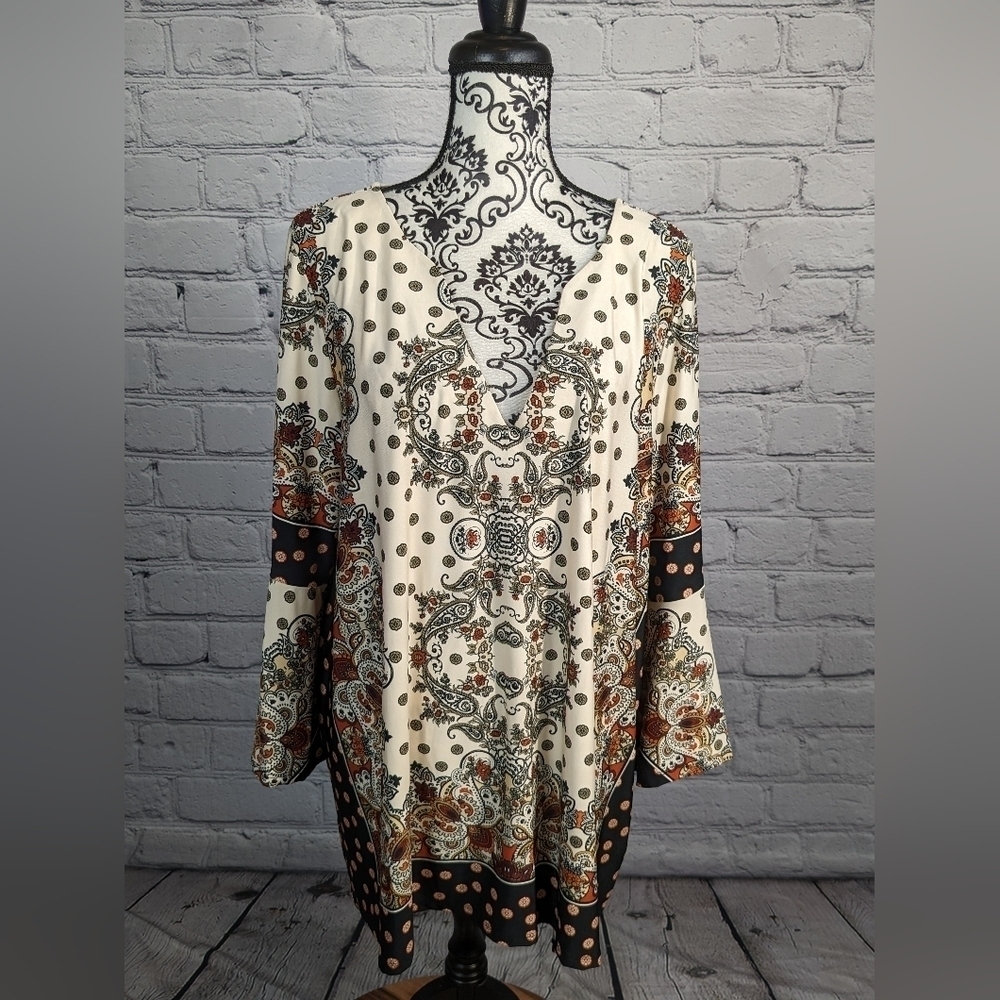 Melissa Paige Womens Floral Print Sz 2x Stretch Knit Long Flared Sleeve BBIN